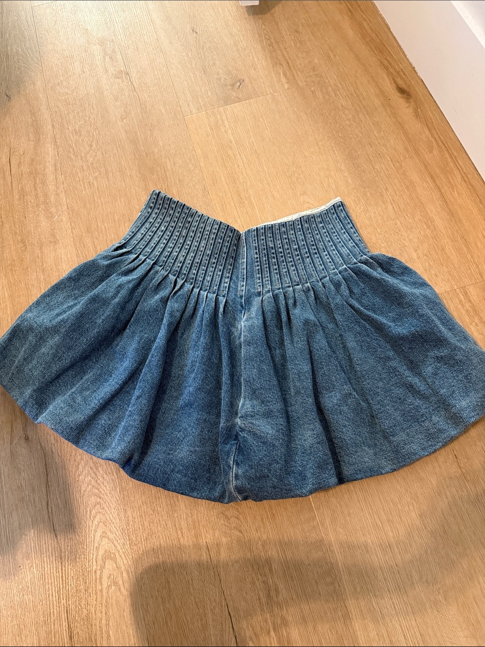 Sea New York Blue Denim Smocked Circle Skirt